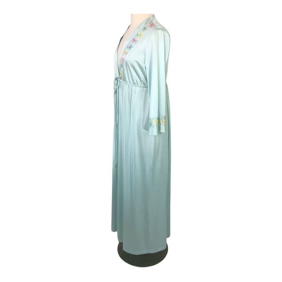 Montgomery Ward Semi Sheer Satin Robe Embroidered Trim Button Small Vintage - Picture 6 of 11